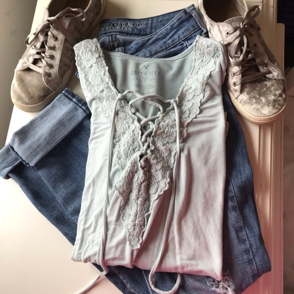 American Eagle Teal Long Sleeve shirt size S - Picture 4 of 8